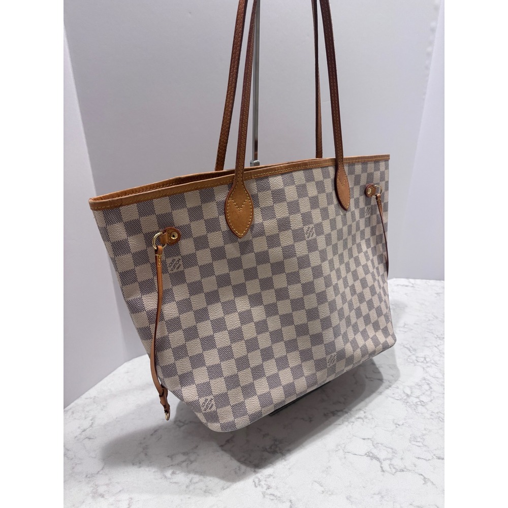 Louis Vuitton Neverfull MM Damier Azur Canvas Tote Bag White Blue Shoulder Bag - Picture 2 of 16